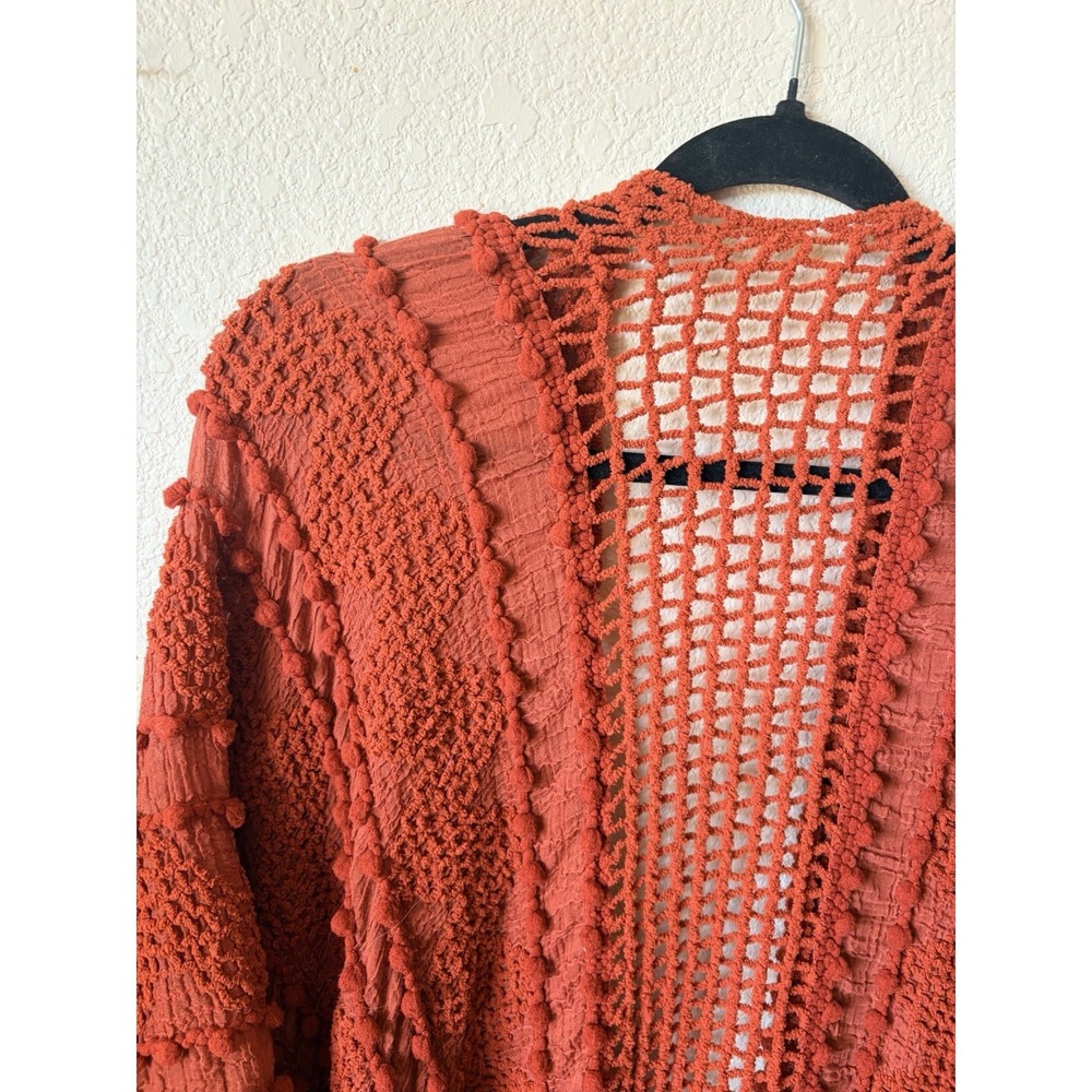 Riah Fashions Boho l Print Scarf Wrap Cover Up Orange Womens OS Crochet - Picture 3 of 7